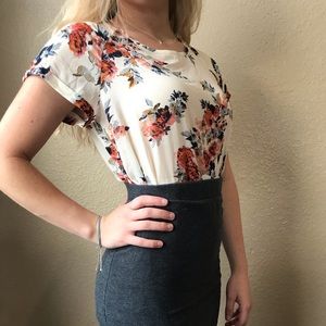 White floral peplum blouse